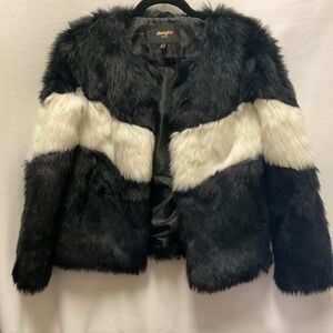 Jennyfer Paris Black and White Chevron Faux Fur Teddy Jacket